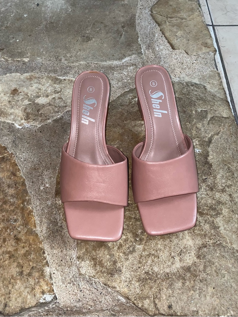 SHEIN Rose Mauve Square Toe Slide Mules